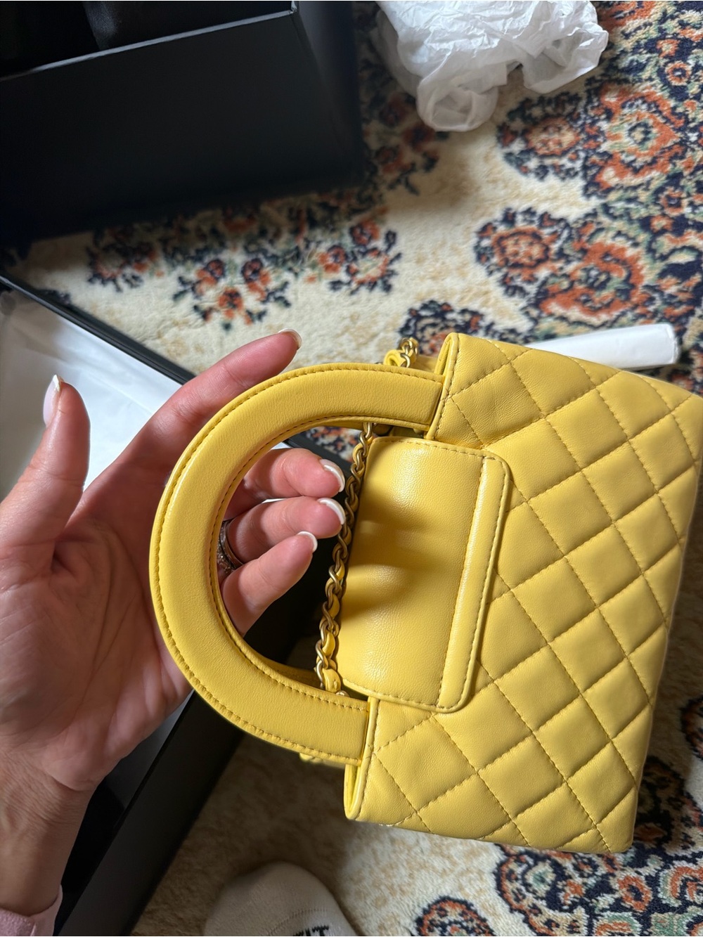 CHANEL Quilted Yellow Mini Top-Handle Bag with Gold CC - Picture 7 of 7